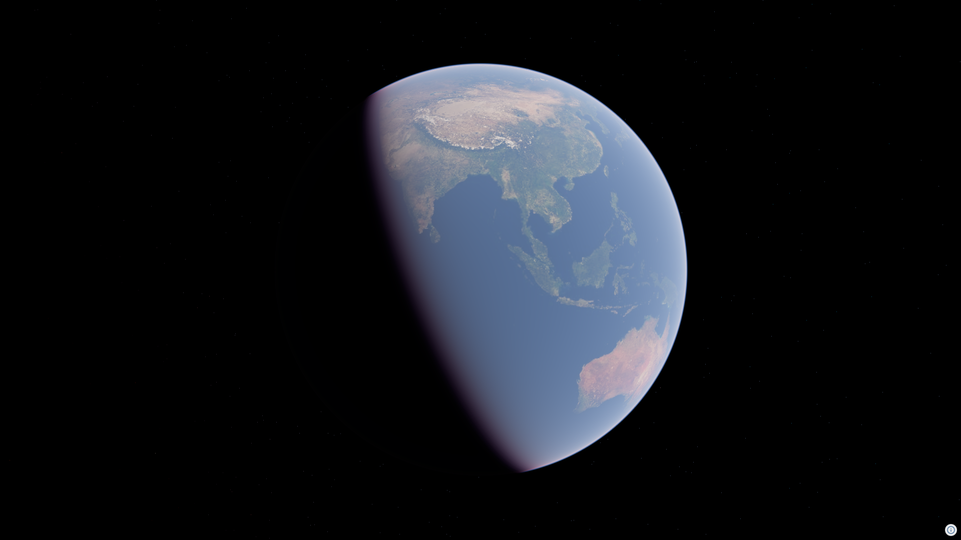 The rendered result shows the globe with a photorealistic atmosphere over NASA Blue Marble imagery