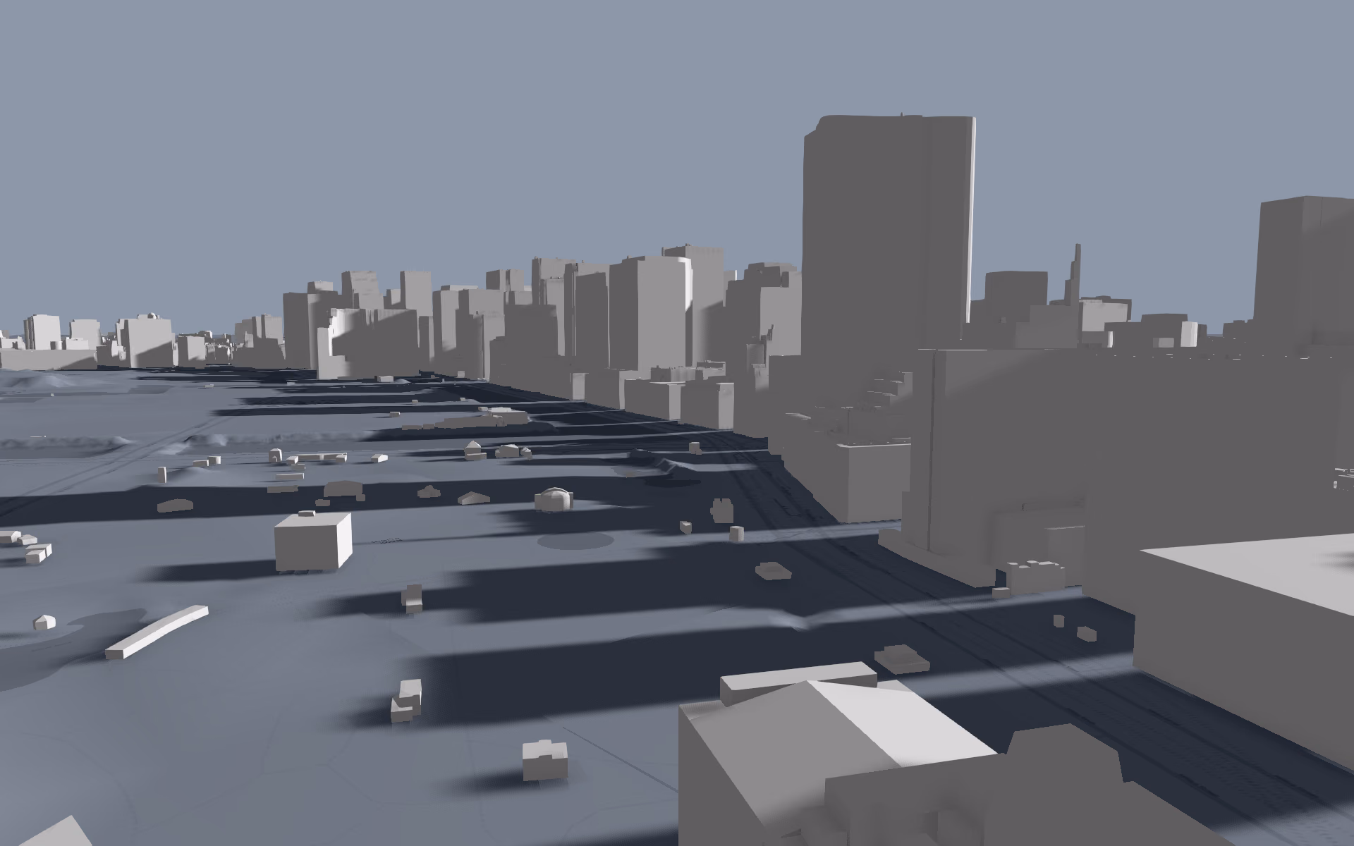 PLATEAU buildings and terrain on the paper-white basemap, styled declaratively